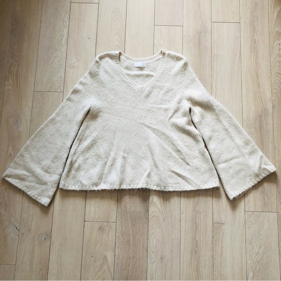 Oak + Fort Wool Blend Bell Sleeve Sweater in Cream - Picture 1 of 10